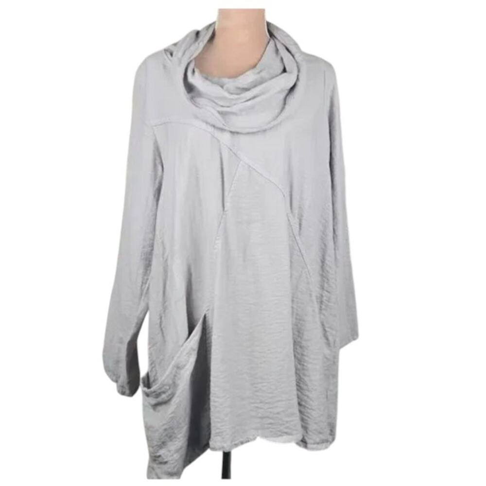 ET'LOIS USA Helia Tunic Cowl Neck Oversized Top Grey Size Medium